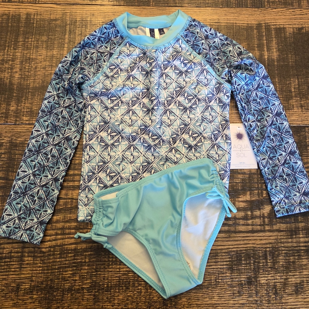 Kids Swim Rashguard Set - Blue Pattern